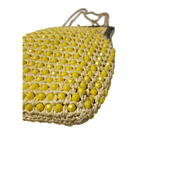 Vintage Retro Yellow Beaded Raffia Cross Body Chain Link Strap Bag Made in Italy - Picture 5 of 10